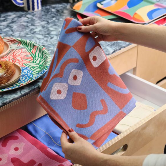Wrap Tea Towel - Making Faces - Blue / Brown