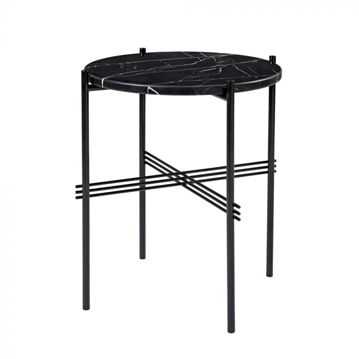 Gubi TS Round Side Table - Black Base with Nero Marquina Marble Top