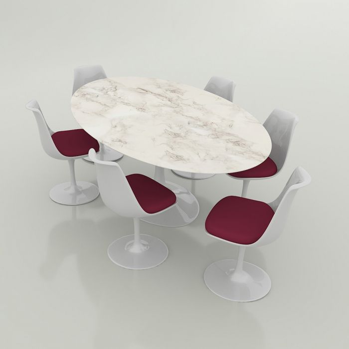 Knoll Dining Set - 198cm Saarinen Tulip Table + 6 Tulip Chairs