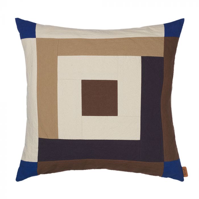 Ferm Living Border Patchwork Cushion - Brown / Blue