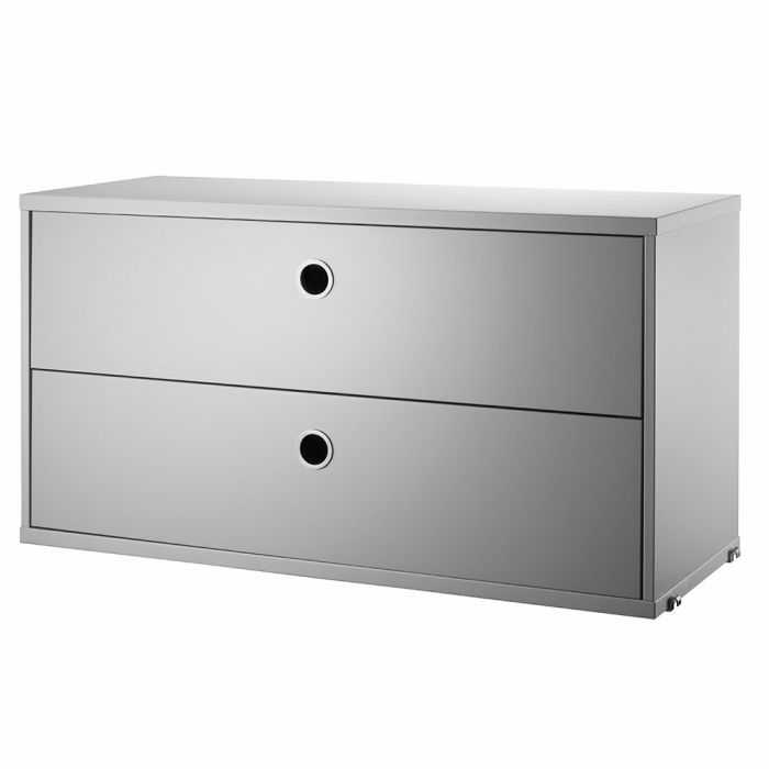 String Two Drawer Chest, 78x30cm - Grey 