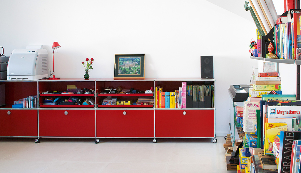 USM Haller sideboard in red.