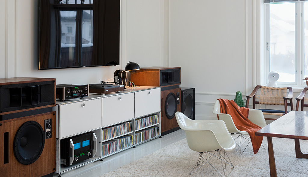 USM Haller media sideboard in pure white. 